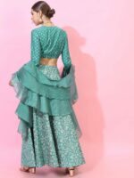 Vishudh Turquoise Blue & Off White Foil Print Ready to Wear Lehenga & Blouse With Dupatta - Image 5