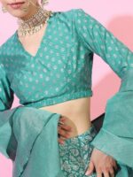 Vishudh Turquoise Blue & Off White Foil Print Ready to Wear Lehenga & Blouse With Dupatta - Image 6