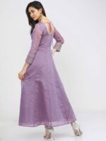 Vishudh Women Mauve Embroidered Ethnic Maxi Dress With Dupatta - Image 6