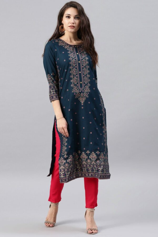 Vishudh Women Navy Blue Printed A-Line Kurta
