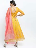 Vishudh Yellow Ethnic Motifs Printed Maxi Anarkali Dress With Dupatta - Image 5