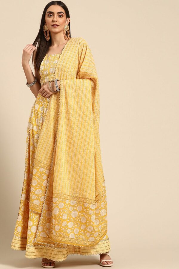 anayna Mustard Yellow & Off White Cotton Printed Gotta Patti Ready to Wear Lehenga Choli