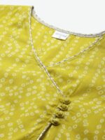 anayna Women Lime Green & Off White Bandhani Screen Print Cotton Angrakha Kurta - Image 2