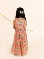 pspeaches Girls Coral & Blue Printed Pure Cotton Ready to Wear Lehenga & Blouse - Image 4