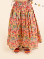 pspeaches Girls Coral & Blue Printed Pure Cotton Ready to Wear Lehenga & Blouse - Image 6