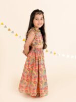 pspeaches Girls Coral & Blue Printed Ready to Wear Cotton Lehenga Choli - Image 3