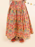 pspeaches Girls Coral & Blue Printed Ready to Wear Cotton Lehenga Choli - Image 6