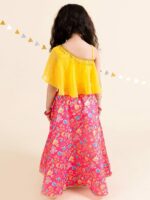 pspeaches Girls Coral & Yellow Ready to Wear Lehenga Choli - Image 4
