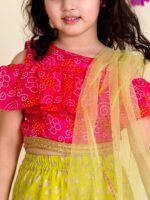 pspeaches Girls Green & Pink Printed Ready to Wear Lehenga & Blouse With Dupatta - Image 2
