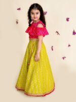 pspeaches Girls Green & Pink Printed Ready to Wear Lehenga & Blouse With Dupatta - Image 3
