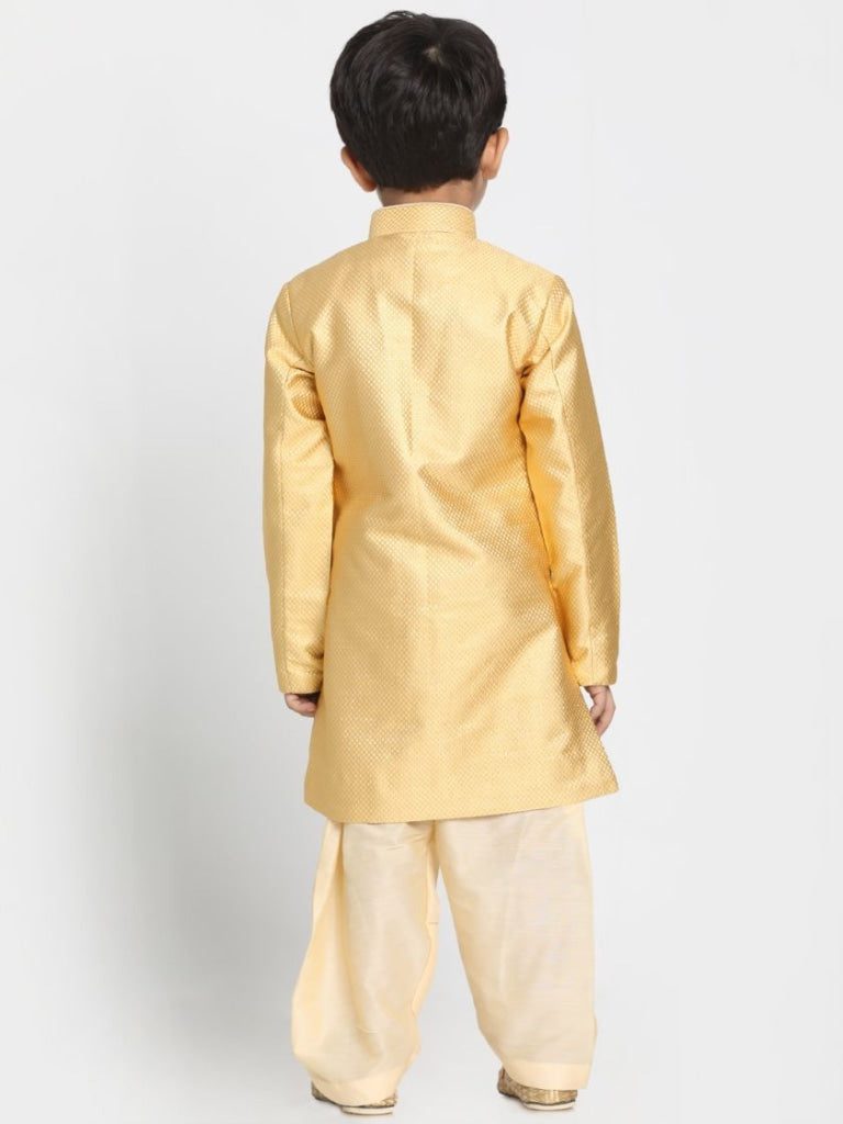 Boys’ Yellow Jute Silk Blend Sherwani Set – Absolutely Desi