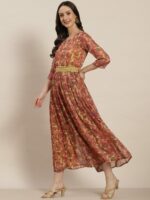 Juniper Beige & Red Ethnic Motifs Printed Basic Jumpsuit - Image 3