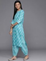 Libas Women Blue & White Floral Printed Pure Cotton Kurta - Image 4