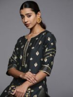 Libas Women Charcoal Floral Printed Gotta Patti Kurta