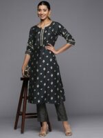 Libas Women Charcoal Floral Printed Gotta Patti Kurta - Image 6