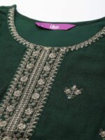 Libas Women Green & White Yoke Design Floral Motifs Straight Kurta - Image 2