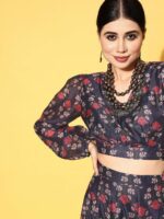 Shae by SASSAFRAS Navy Blue Printed Ready to Wear Lehenga Choli - Image 5