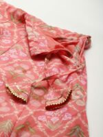 Shae by SASSAFRAS Peach-Coloured & Olive Green Printed Fusion Lehenga Choli - Image 3