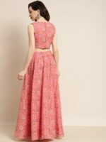 Shae by SASSAFRAS Peach-Coloured & Olive Green Printed Fusion Lehenga Choli - Image 5