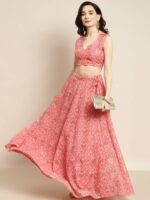 Shae by SASSAFRAS Peach-Coloured & Olive Green Printed Fusion Lehenga Choli - Image 6