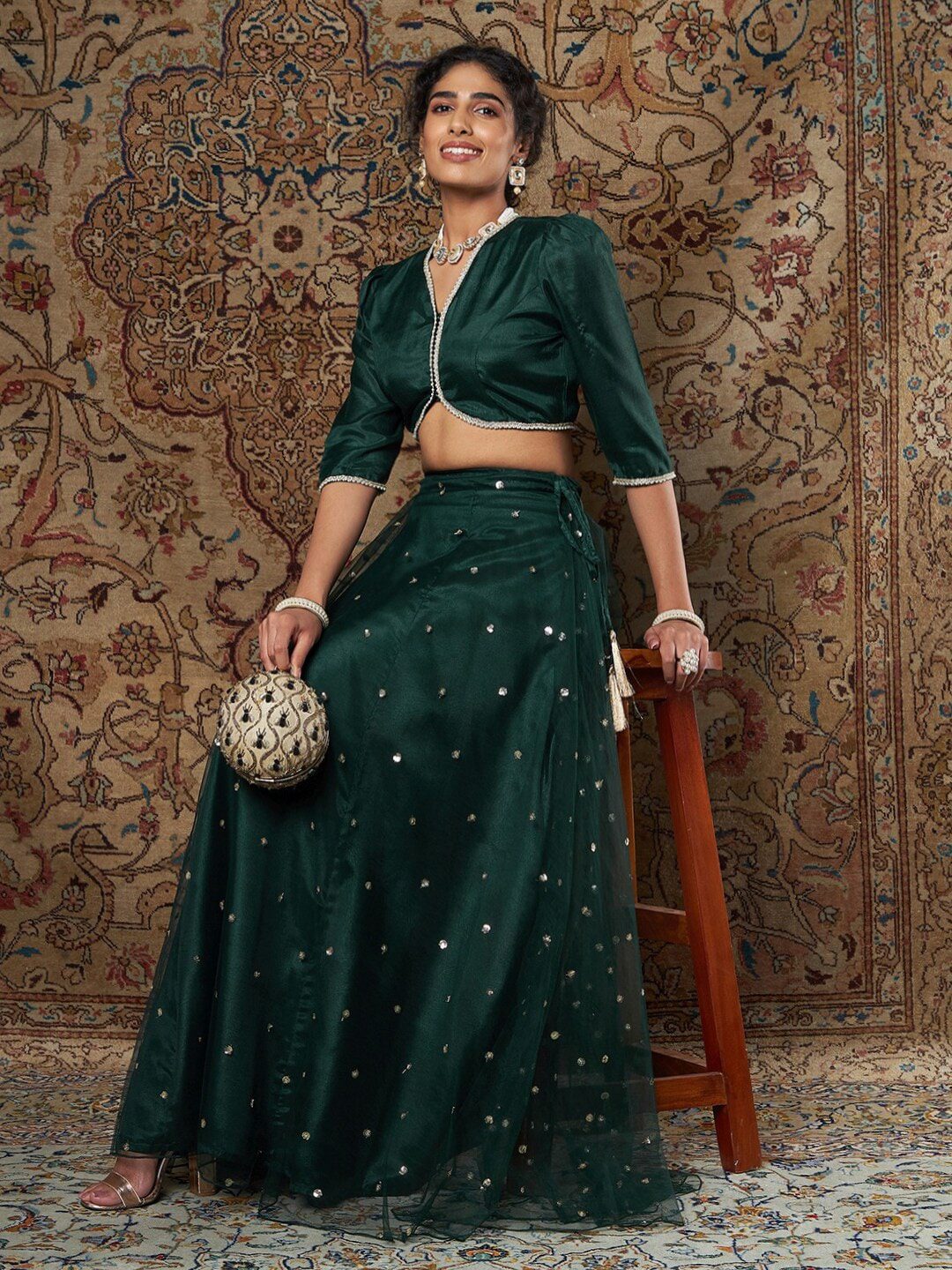 Endearing Green And Gold Sequence Embroidered Lehenga Choli Online -  Inddus– Inddus.in