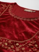 Shae by SASSAFRAS Women Maroon Velvet Kurta - Image 2