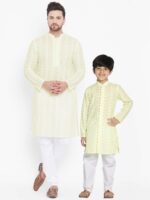 Yellow And White Baap Beta Kurta And Pyjama Set Absolutely Desi