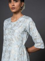 W Women Blue & Gold-Toned Printed Basic Layered Jumpsuit - Image 3