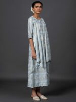 W Women Blue & Gold-Toned Printed Basic Layered Jumpsuit - Image 4