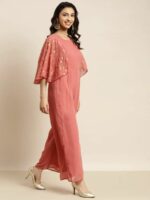 Shae by SASSAFRAS Women Rust Foil Print Flared Sleeve Jumpsuit - Image 3