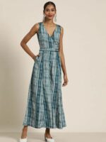 Shae by SASSAFRAS Women Teal Shibori Sleeveless Wrap Jumpsuit - Image 4