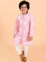 pspeaches Boys Pink Floral Embroidered Pure Cotton Kurta with Churidar - Image 6