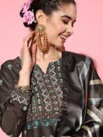 Libas Brown & Blue Ethnic Moifs Print Kurta with Trousers & Dupatta - Image 2