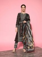 Libas Brown & Blue Ethnic Moifs Print Kurta with Trousers & Dupatta - Image 3