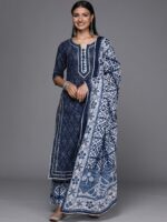 Libas Women Blue Bandhani Printed Pure Cotton Kurta with Palazzos & Dupatta - Image 5