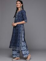 Libas Women Blue Bandhani Printed Pure Cotton Kurta with Palazzos & Dupatta - Image 6