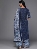 Libas Women Blue Bandhani Printed Pure Cotton Kurta with Palazzos & Dupatta - Image 7