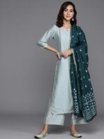 Libas Women Blue Chanderi Silk Gotta Patti Kurta with Palazzos & Dupatta