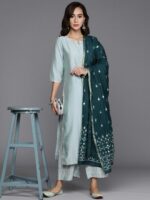 Libas Women Blue Chanderi Silk Gotta Patti Kurta with Palazzos & Dupatta - Image 7
