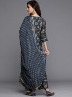 Libas Women Blue & Maroon Floral Printed Regular Kurta with Palazzos & Dupatta - Image 7