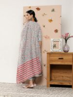 Libas Women Floral Printed Pleated Gotta Patti Pure Cotton Kurta with Trousers & Dupatta - Image 3