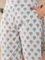 Libas Women Floral Printed Pleated Gotta Patti Pure Cotton Kurta with Trousers & Dupatta - Image 6
