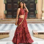 Maroon Floral Fusion Saree - Image 4