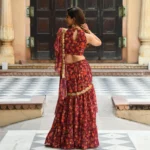 Maroon Floral Fusion Saree - Image 5