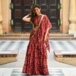 Maroon Floral Fusion Saree