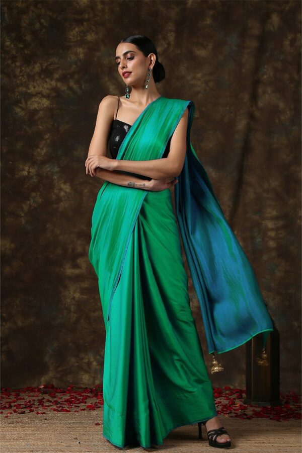 Swtantra Green & Blue Satin Saree