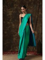 Swtantra Green & Blue Satin Saree - Image 2