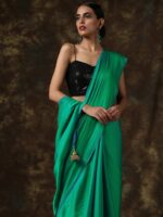 Swtantra Green & Blue Satin Saree - Image 6