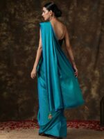 Swtantra Teal Blue Solid Satin Saree - Image 4