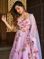 Baby Pink Hand Painted Lehenga Set - Image 3